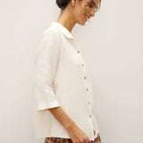 100% Linen Peter Pan Collar 3/4 Sleeve Shirt ASTRID