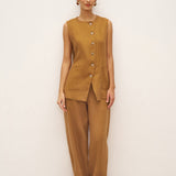 100% Linen Arc-Placket Button-Front Vest ELFRIDA