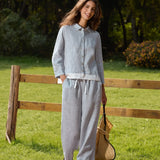 100% Linen Buttoned Closure Color-Blocked Shirt JANICE