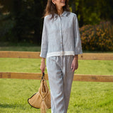 100% Linen Buttoned Closure Color-Blocked Shirt JANICE