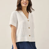 100% Linen Button-Up Short Sleeve Shirt ORENDA