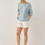 100% Linen Boatneck 3/4 Length Sleeve Top AURORA