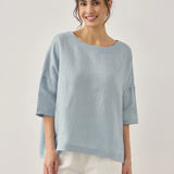 100% Linen Boatneck 3/4 Length Sleeve Top AURORA
