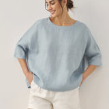100% Linen Boatneck 3/4 Length Sleeve Top AURORA