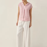 100% Linen Shawl V-Neck Cap Sleeves Top ELARA