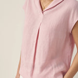 100% Linen Shawl V-Neck Cap Sleeves Top ELARA