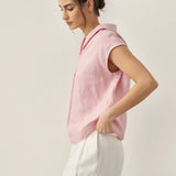100% Linen Shawl V-Neck Cap Sleeves Top ELARA