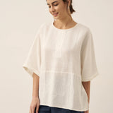 100% Linen Round Neck Mid-Sleeve Top ROBYN