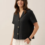 100% Linen Button-Up Short Sleeve Shirt ORENDA