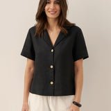 100% Linen Button-Up Short Sleeve Shirt ORENDA