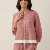 100% Linen Buttoned Closure Color-Blocked Shirt JANICE