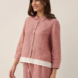 100% Linen Buttoned Closure Color-Blocked Shirt JANICE