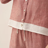 100% Linen Buttoned Closure Color-Blocked Shirt JANICE