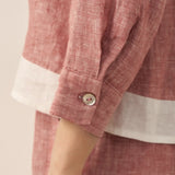 100% Linen Buttoned Closure Color-Blocked Shirt JANICE