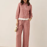 100% Linen Buttoned Closure Color-Blocked Shirt JANICE