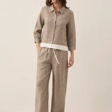 100% Linen Buttoned Closure Color-Blocked Shirt JANICE