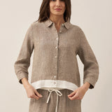 100% Linen Buttoned Closure Color-Blocked Shirt JANICE