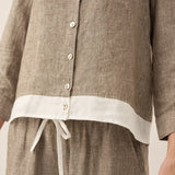 100% Linen Buttoned Closure Color-Blocked Shirt JANICE