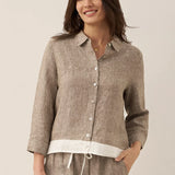 100% Linen Buttoned Closure Color-Blocked Shirt JANICE