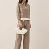 100% Linen Buttoned Closure Color-Blocked Shirt JANICE