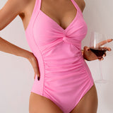 Maclair & Co. - Women's One Piece Swimsuit V Neck Halter Swimwear Twist Front Ruched Tummy Control Bathing Suit
