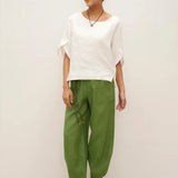 100% Linen Round Neck Petal-Sleeve Pullover LAUREL