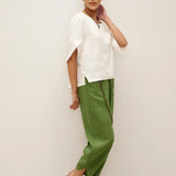 100% Linen Round Neck Petal-Sleeve Pullover LAUREL