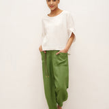 100% Linen Round Neck Petal-Sleeve Pullover LAUREL
