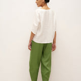 100% Linen Round Neck Petal-Sleeve Pullover LAUREL