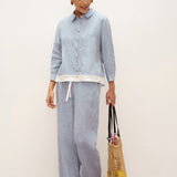 100% Linen Buttoned Closure Color-Blocked Shirt JANICE