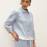 100% Linen Buttoned Closure Color-Blocked Shirt JANICE