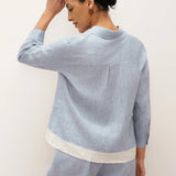 100% Linen Buttoned Closure Color-Blocked Shirt JANICE