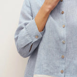 100% Linen Buttoned Closure Color-Blocked Shirt JANICE