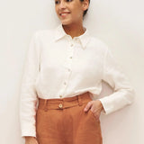 100% Linen Button-Front Shirt with Extended Hem JOVAN