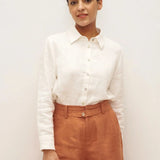 100% Linen Button-Front Shirt with Extended Hem JOVAN