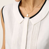 Linen-Lyocell Contrast Trim Pleated Sleeveless Top JUNIPER