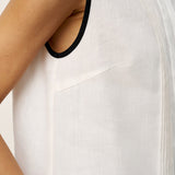 Linen-Lyocell Contrast Trim Pleated Sleeveless Top JUNIPER