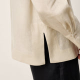 100% Linen Hidden Button Crew Neck Shirt INES