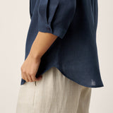 100% Linen Sculpted Accordion Pleat Crew Neck Shirt RANA