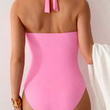 Maclair & Co. - Women's One Piece Swimsuit V Neck Halter Swimwear Twist Front Ruched Tummy Control Bathing Suit