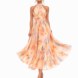 Aurora - Halter Neck Dress with Watercolor Print