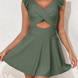 Maclair & Co. - Women's One Piece Swimsuit Ruffle Cutout Swimdress Tummy Control V Neck Wrap Swimwear
