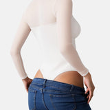 Illusion Mesh Turtleneck Long Sleeve Tummy Control Bodysuit