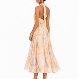 Aurora - Halter Neck Dress with Watercolor Print