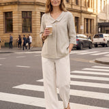 100% Linen Asymmetric Collar Inverted Pleat Top OTTILIE
