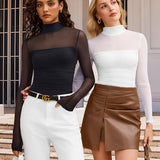Illusion Mesh Turtleneck Long Sleeve Tummy Control Bodysuit