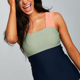 Maclair & Co. - Square Neck Pink Strap Color block One Piece Paradise