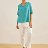 100% Linen V-Neck Short Sleeve Shirt SIERRA