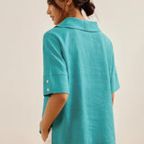 100% Linen V-Neck Short Sleeve Shirt SIERRA