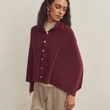 Merino Wool Multi-Cape With Button Scarf Shawl Stole Muffler Poncho